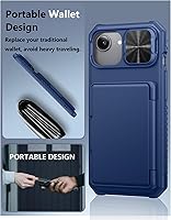 Vista 6 de ATATOO Funda tipo cartera para iPhone 16e, tarjetero integrado (3-5 tarjetas) y funda de cámara deslizante y bloqueo RFID, protección de grado Azul