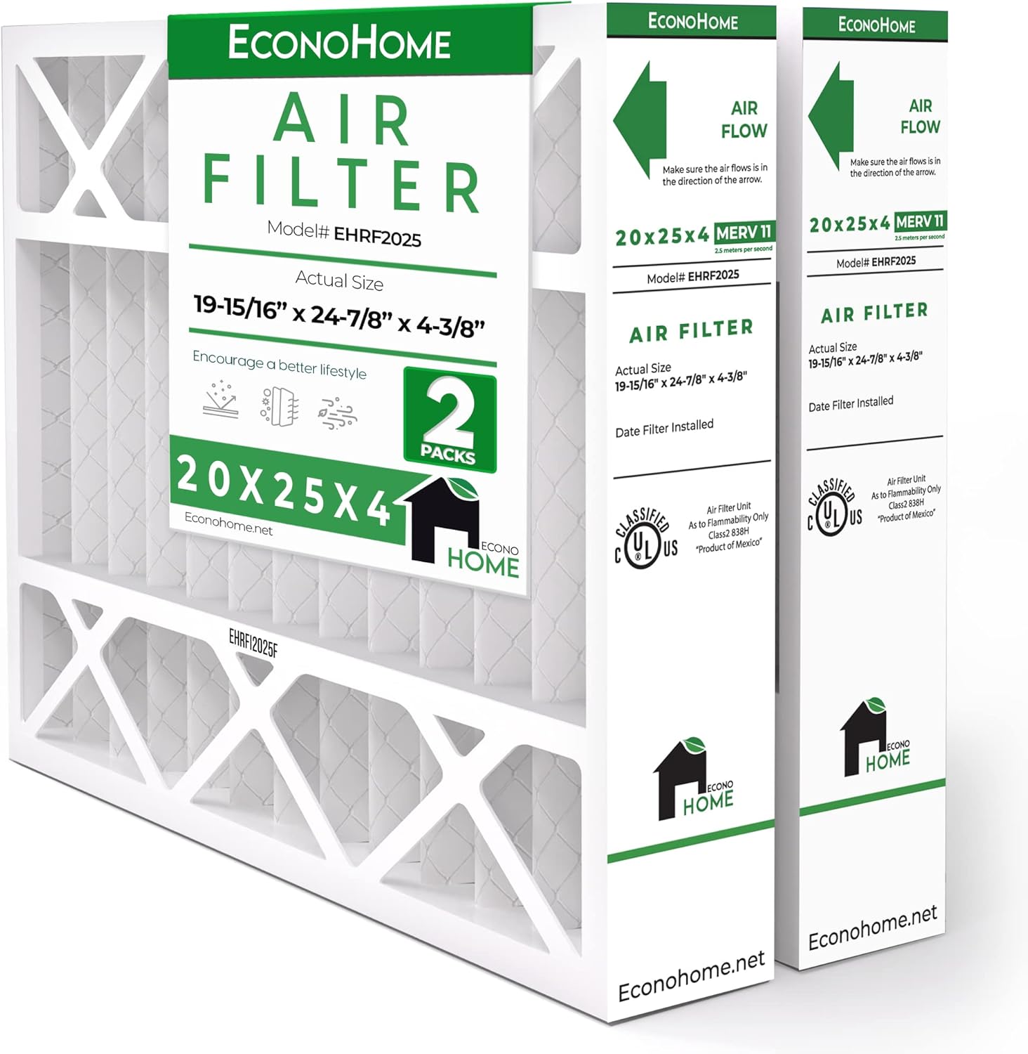 EconoHome 20x25x4 AC Furnace Pleated Air Filter MERV 11 Replacement