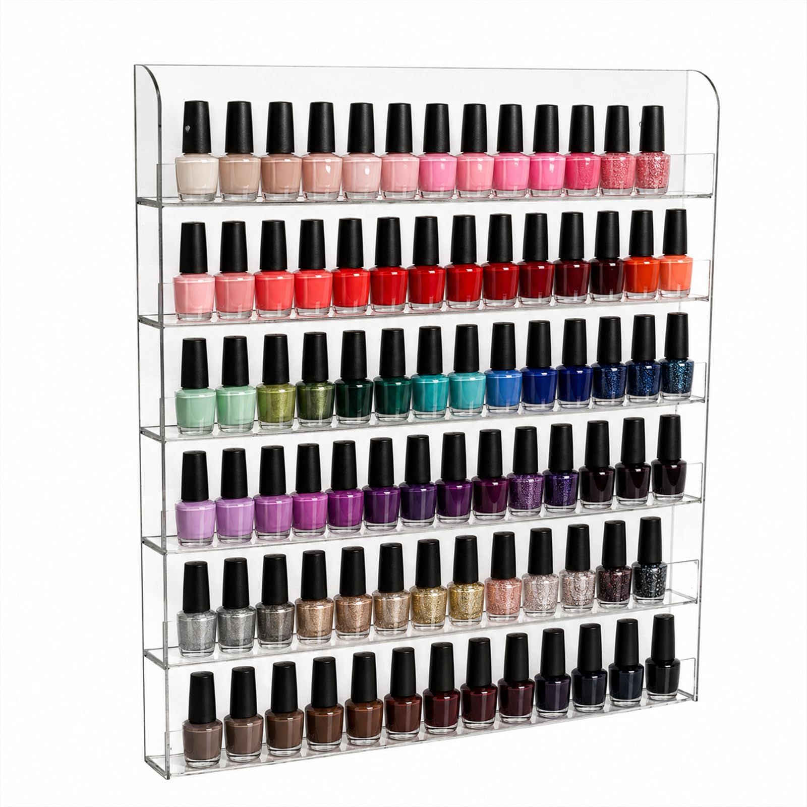 6 niveles de esmalte de uñas, estante de pared, acrílico, soporte para esmalte de uñas, duradero, esmalte de uñas, acrílico transparente, soporte para hasta 96 esmaltes de uñas