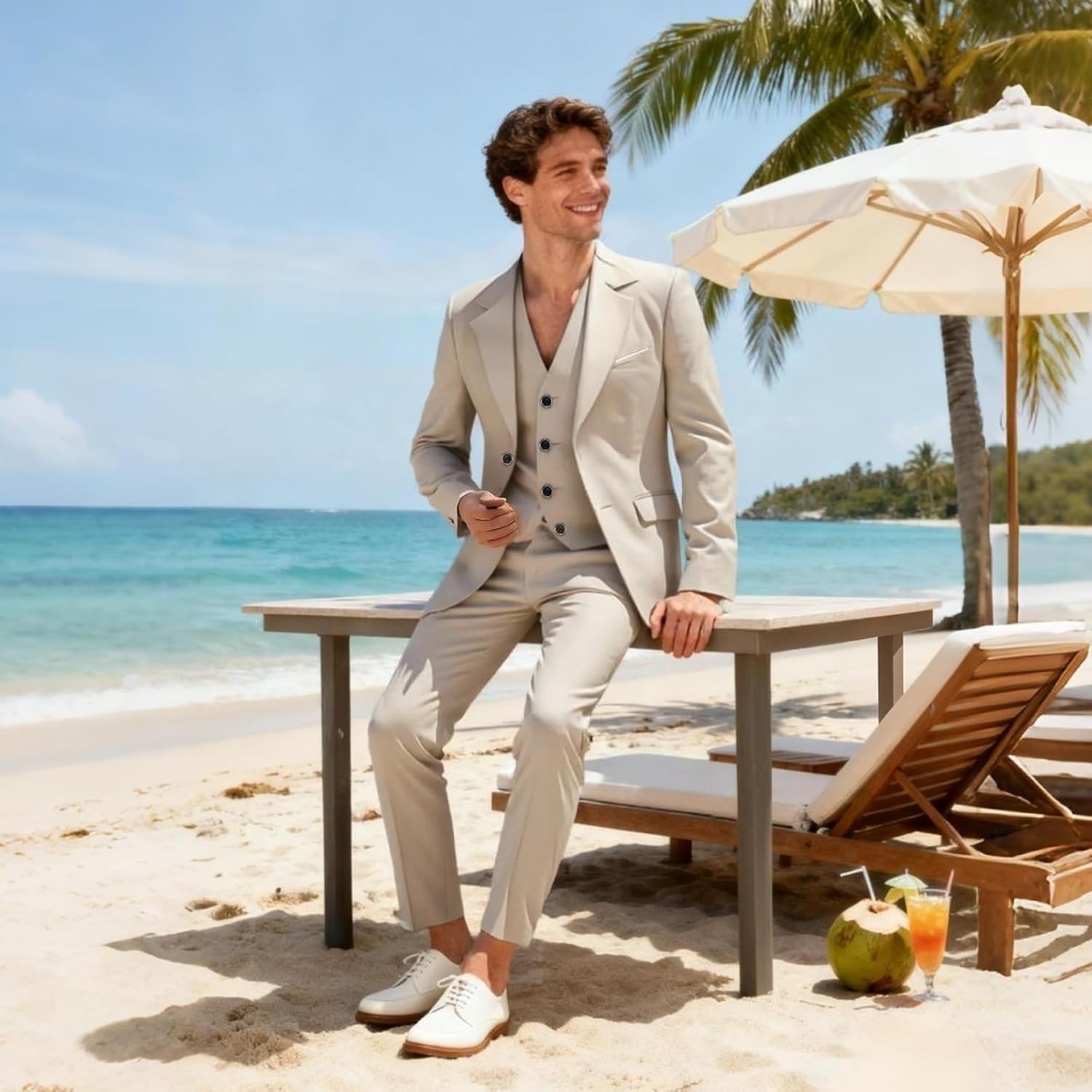 Men's 3 Piece Slim Fit Suit Set Formal Business Wedding Party Tuxedo Classic Blazer Pants