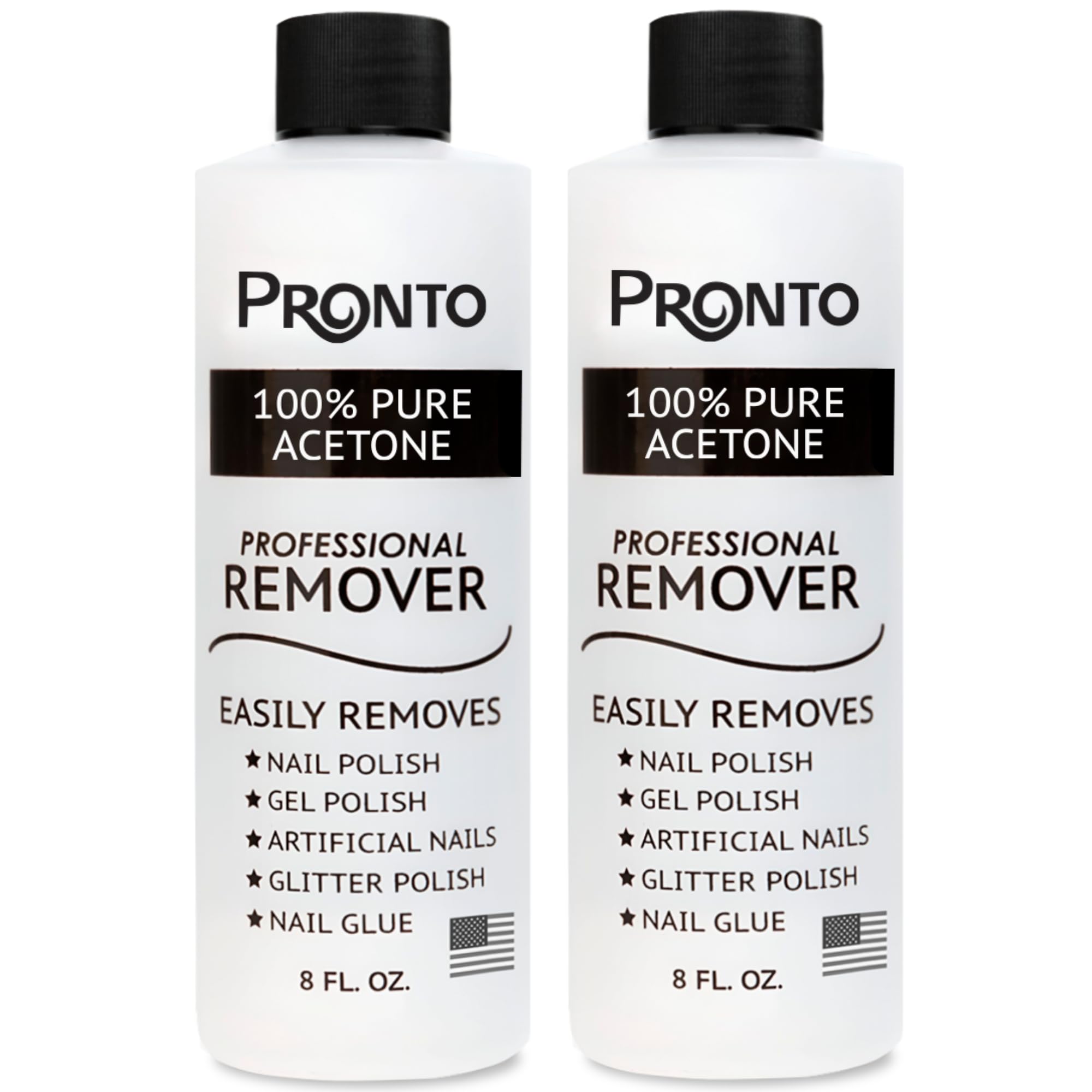 Pronto 100% Acetone Gel Nail Polish Remover - Polish Remover for Nails | Acetone Nail Polish Remover & Acrylic Nail Remover for Removal of Glue & Dip | Acrylic Nail Remover, 8 Fl oz 2 pack