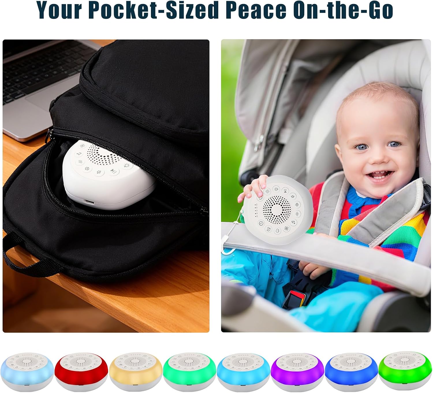 Portable Sound Machine,White Noise Machine with 27 Soothing Sounds,7 Color Night Light with Nursery Lamp,Child Lock Design,5 Sleep Timer with 18 Levels of Volume,USB C Rechargeable