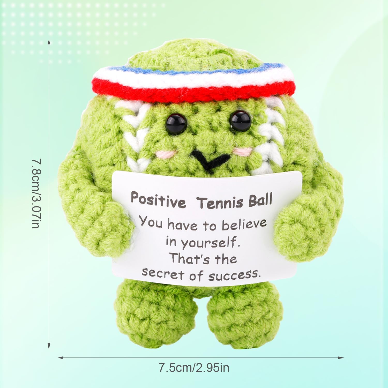Positive Tennis Ball, Cute Funny Crochet Inspirational Tennis Ball Positive Knitted Doll Crochet Toy with Positive Card for Sports Lover Friends Party...