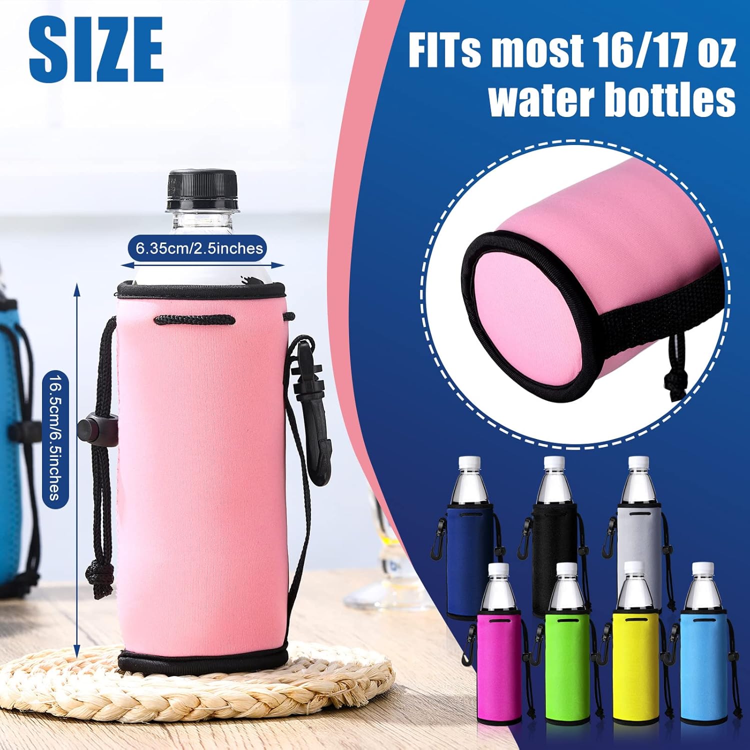 Baderke 10 Pcs Neoprene Water Bottle Cover Sleeves Non Slip Insulators Beverage Bottle Can Sleeves Covers 16 17 oz Coolers Holder