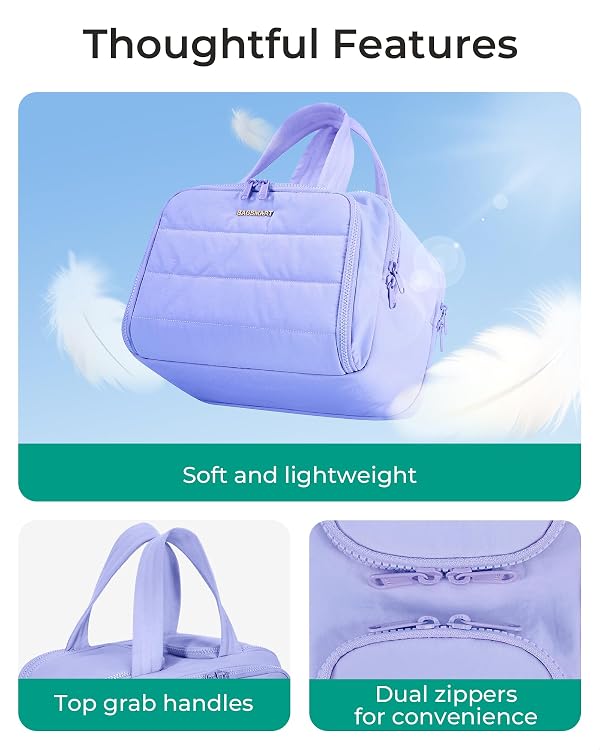 BAGSMART Travel Toiletry Bag, Crush Toiletry Bag for Women, Wide-open Puffy Toiletry Bags for Traveling, Large Travel Cosmetic Makeup Bag Organizer for Accessories,Toiletrie, Purple by BAGSMART - Image 5
