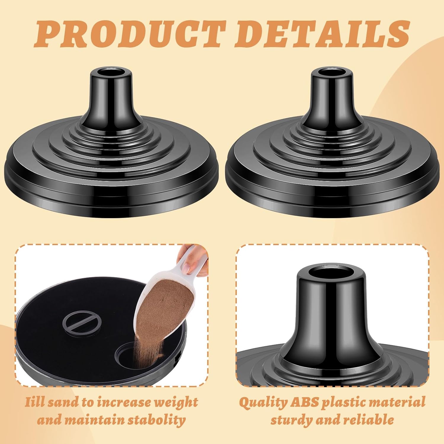 Leinuosen 4 Pcs Flag Holder Stand FlagPole Stand Flag Pole Base for Indoor Outdoor 1.3/1.1 Inch Diameter Flagpole Garden House Classroom Churches Meeting Party Flags Banner (Black)