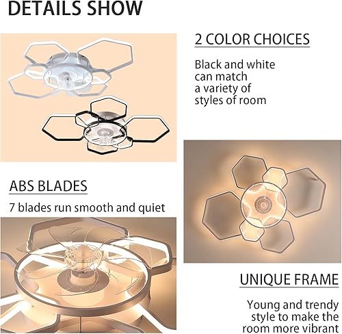 Miniatura 6 de OLUZO Lámpara de techo moderna de 40 pulgadas con ventilador, ventiladores de techo de perfil bajo con luces y control remoto y aplicación,