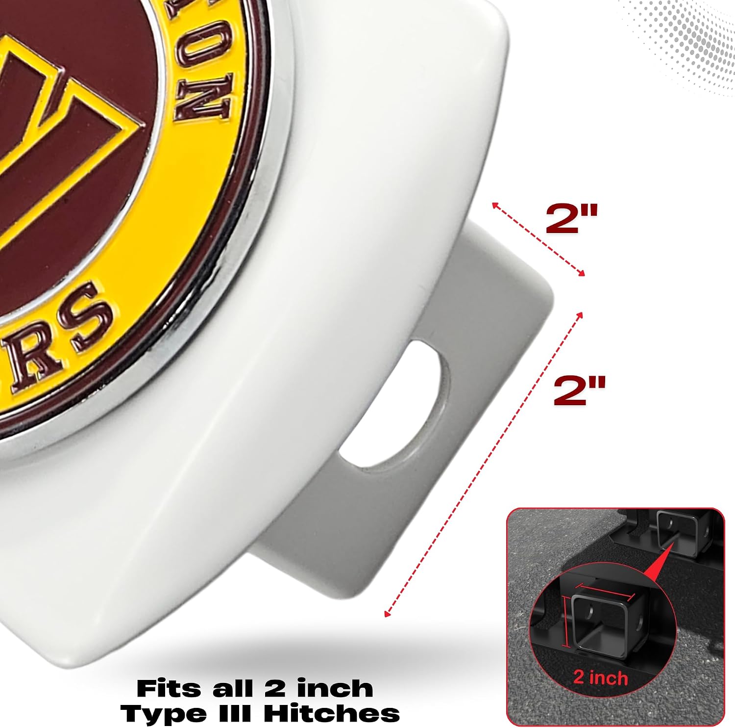 Washington Commanders NFL White Metal Hitch Cover with 3D Colored Team Logo by FANMATS - Unique Roundel Molded Design – Easy Installation on Truck, SUV, Car - Ideal Gift for Die Hard Football Fans