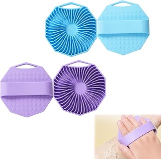 2 esponjas de silicona para el cuerpo, esponja de silicona para hombres y mujeres, color azul y morado, para todo tipo de piel, 10 x 10 x 1 cm