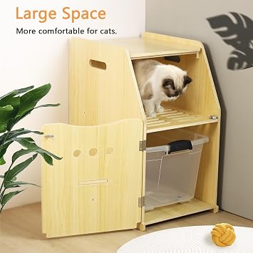 Cat Litter Box Enclosure,Enclosed Litter Boxes,Top Entry Cat Enclosure Furniture,Tall Enclosed Pet Cabinet, Wooden Washroom with Filter and Stairs for Indoor Cats,Dog Free (Natural)
