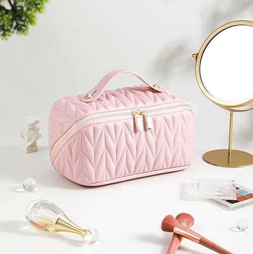 Miniatura 6 de Misvivaus Bolsa de maquillaje de viaje, regalos para mujeres, bolsa de maquillaje plana grande y abierta, organizador de maquillaje, bolsa de