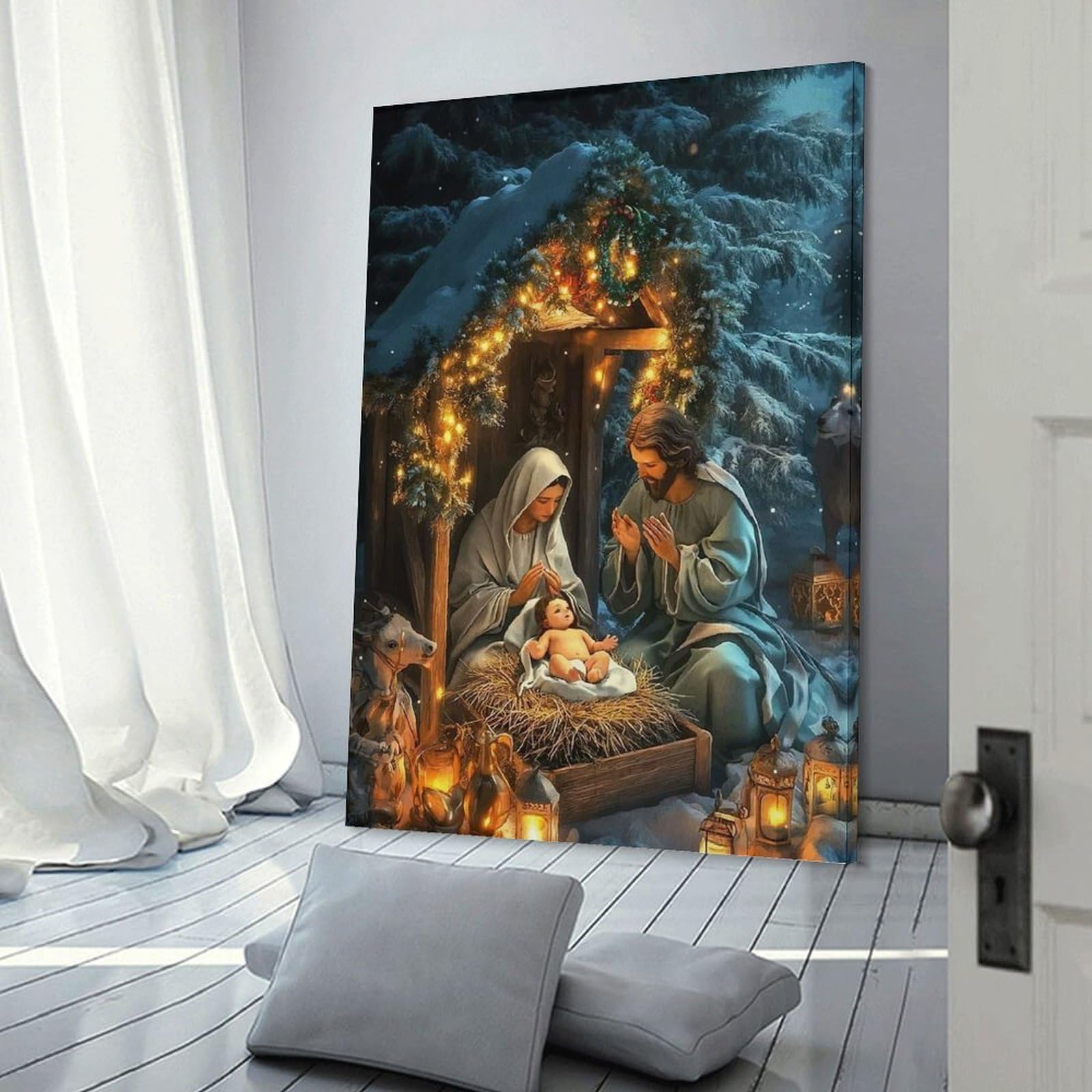 Junmoney Frame-Nativity Scene Holy Nativity Scene Holy Room Decor Wall Art 20X30inch(50X75cm), For Bedroom Decor, Cosy Corners Or Studios, A Warm Accent For Relaxed Interiors