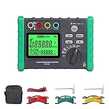 Earth Resistance Tester Digital Grounding Resistance Meter 0.03-2000Ω Ground Resistance Ground Voltage Tester Backlight LCD Display Data Hold Soil Resistivity Measurements