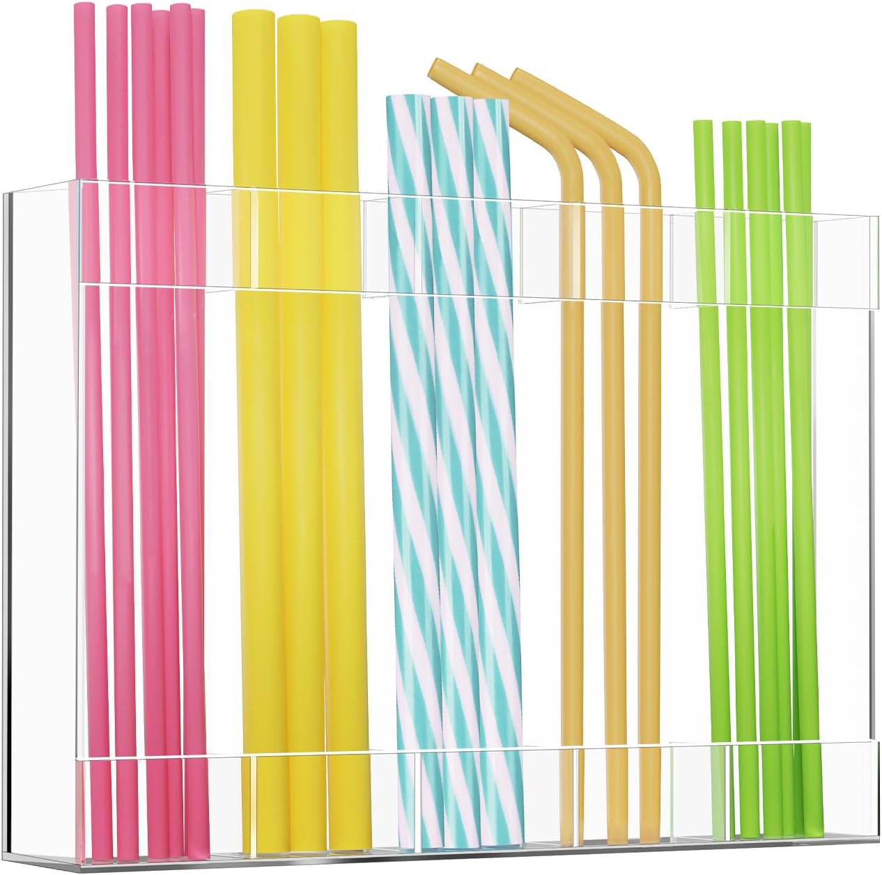 Straw Holder for Cabinet Door, Reusable Acrylic Straw Organizer with Adhesive Wall Hooks, Tumbler Straws Storage Container Cabinet Organizer Accessories for Kitchen Counter (Transparent) image 8 of 8 B0F53TBZR3