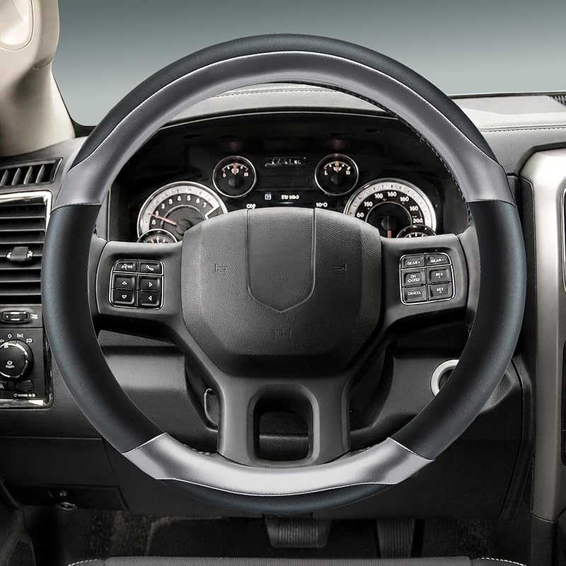 Capa de volante em couro Yangday para Dodge Ram 1500, 2500 e 3500, Silver - B, 39,4–40,6 cm