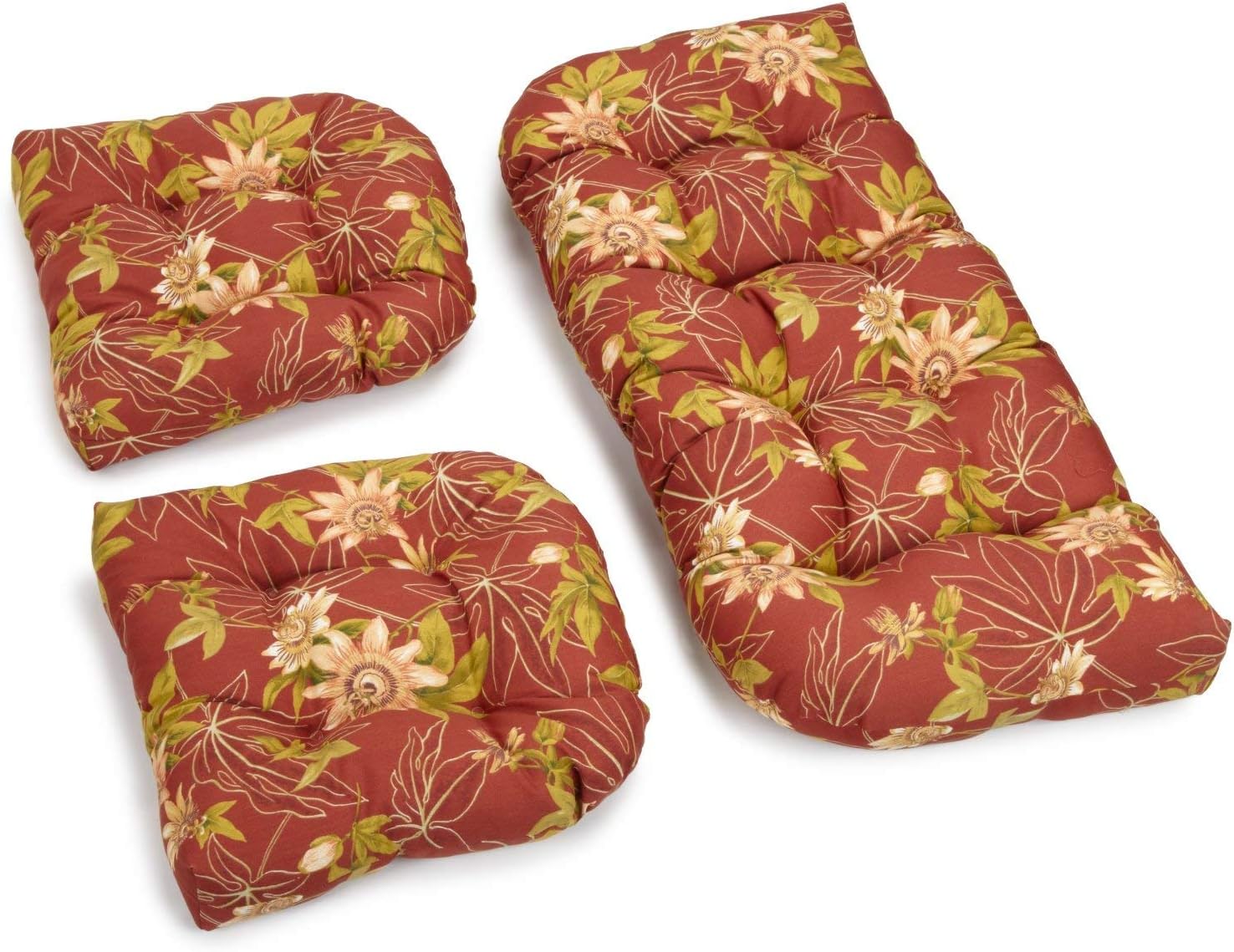 Blazing Needles Outdoor Rounded Back Settee Cushion Set, Passion Ruby 3 Count