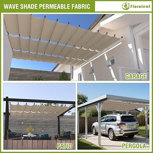 Miniatura 7 de FLORALEAF Toldo retráctil impermeable de repuesto para pérgola de 4 x 12 pies, con accesorios para cables, para patio, porche, garaje, terraza, toldo