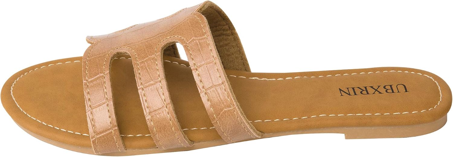 UBXRIN Women's Slide Flat Sandals with Rhinestones Open Toe for Summer
