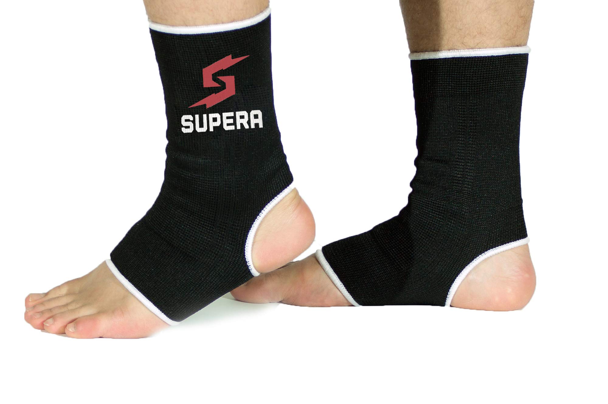 SUPERA Fußbandage für mehr Schutz beim Sport. Elastisch Bandage stütz das Fußgelenk. Die Sprunggelenk Bandage für Kickboxen, Muay Thai oder Laufen. 1 Paar - Zwei Fußgelenkbandagen