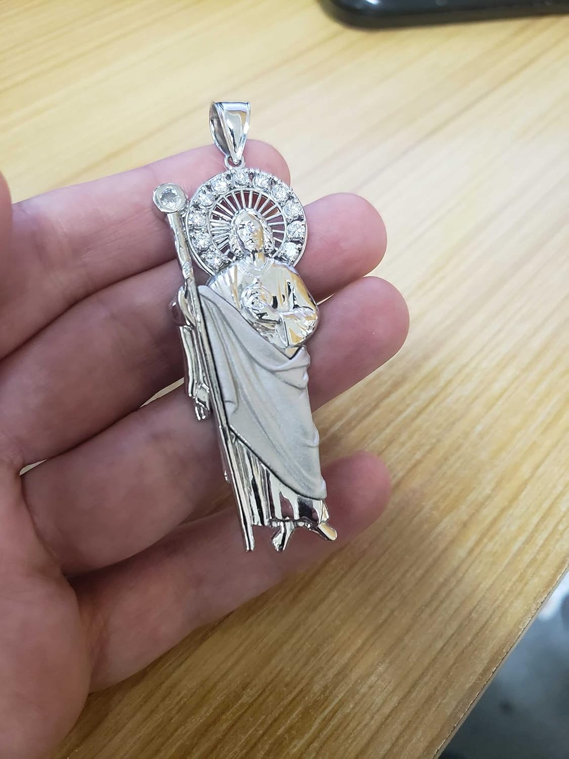 Sterling Silver Saint Jude CZ Pendant (L-3")