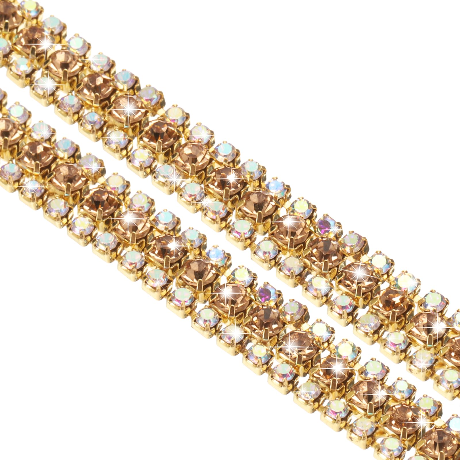 Sourcing Map 1 Yard 3 Rows Crystal Rhinestone Close Chain Trim, 9mm AB & Yellow Rhinestone with Gold Base