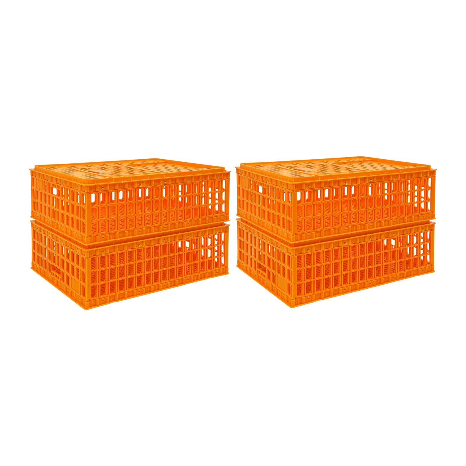 4 Stück Geflügel Tragetasche, Huhn-Transportkäfig mit Schiebetür und Transportgriffen, Korb Box für Geflügel, Huhn, Vogel, Ente, Gans, 200kg Tragfähigkeit, 77 * 55 * 27 cm, Orange