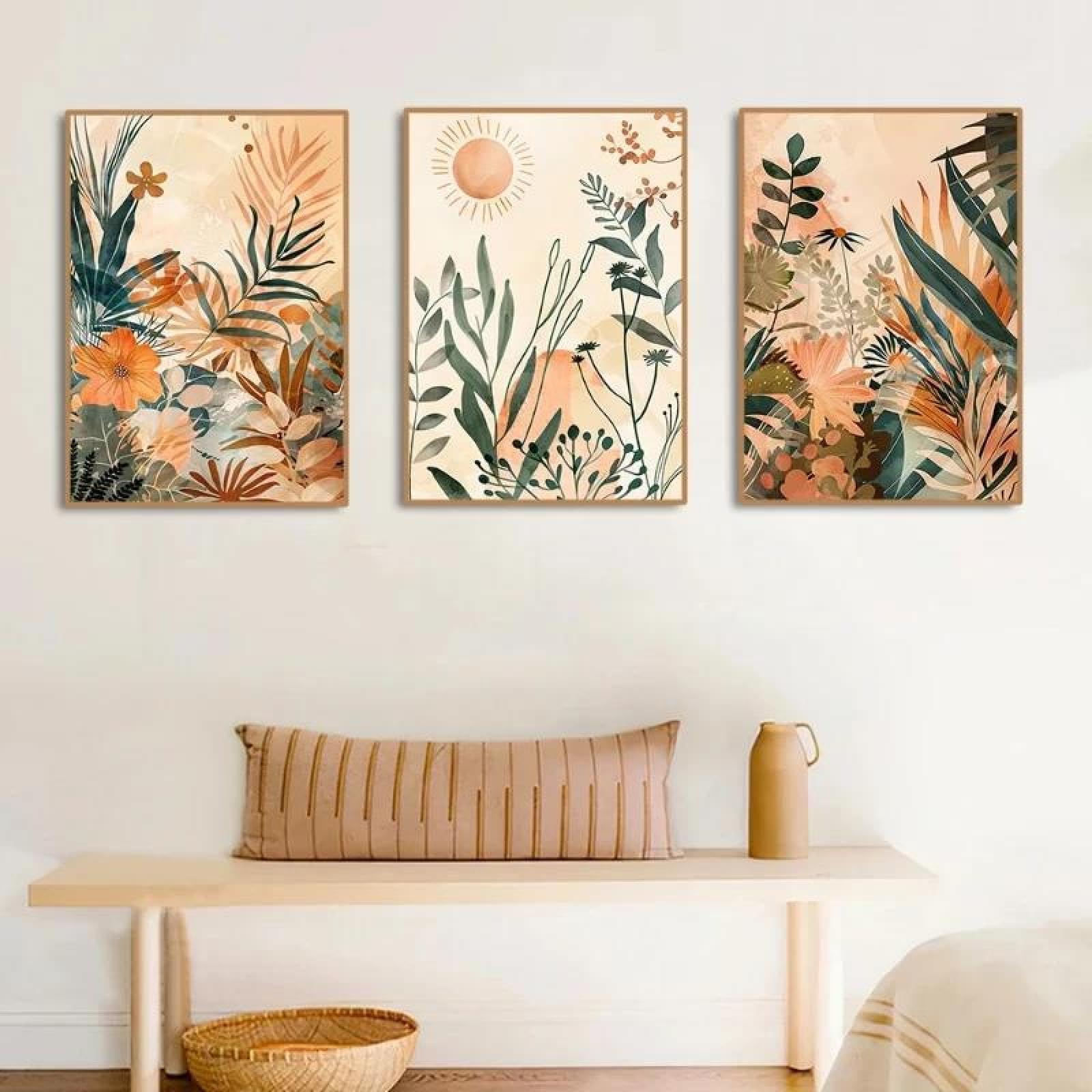 Baibexing Abstract Flowers And Plants Poster Prints Canvas Painting Wall Art Picture For Living Room Bedroom Home Decortion 40X60Cmx3Pcs Unframed