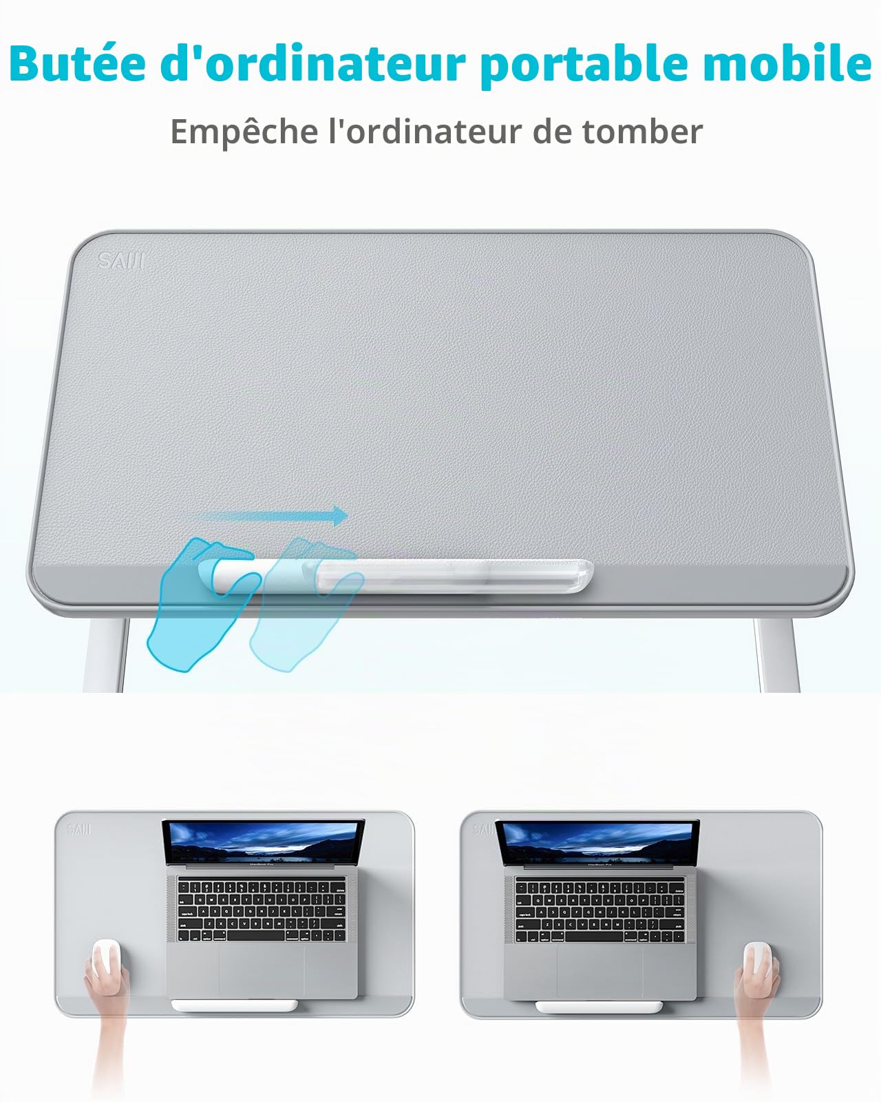 SAIJI Table de Lit Pliable Réglable Hauteur Angle Max 17'' Ordinateur Portable Gris 60x33cm