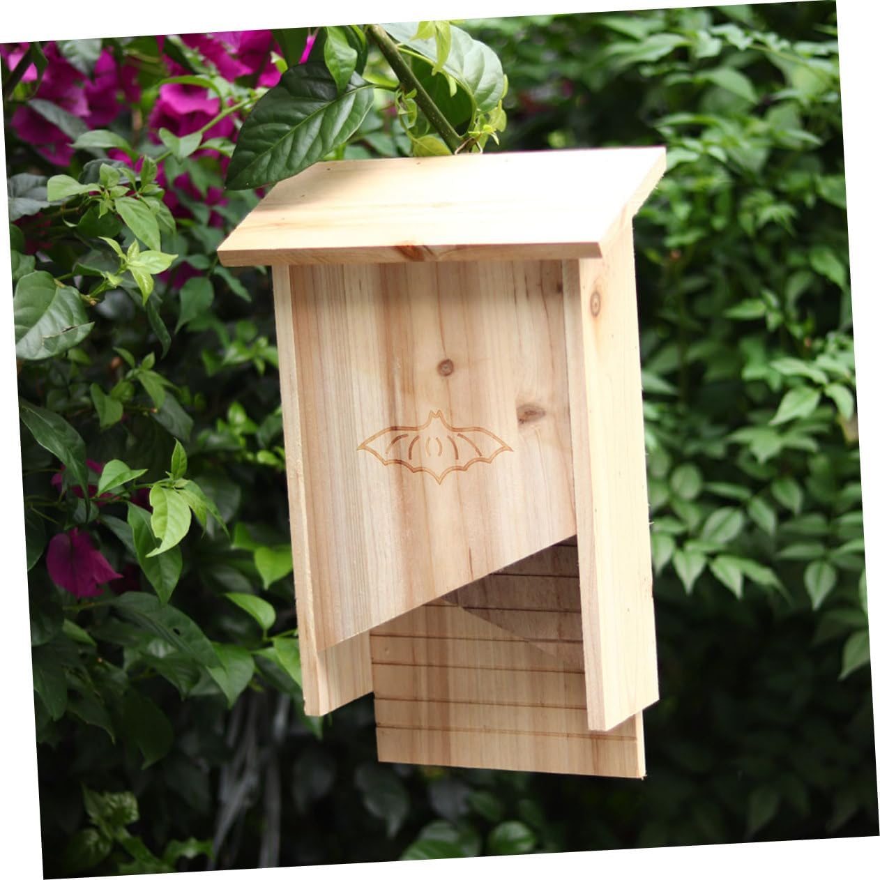 POPETPOP Handcrafted Wooden Bat House Outdoor Pet Shelter Backyard Bat Box for Garden Easy Installation Habitat for Bats Unique Design for Courtyards