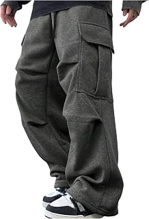 GORGLITTER Men's Baggy Cargo Sweatpants Oversized Sweat Pants Fall Outfits | Wide Leg Sweats, Pockets, Elastic Waist, Loose Relaxed Fit, Streetwear Fall Clothes 2026
