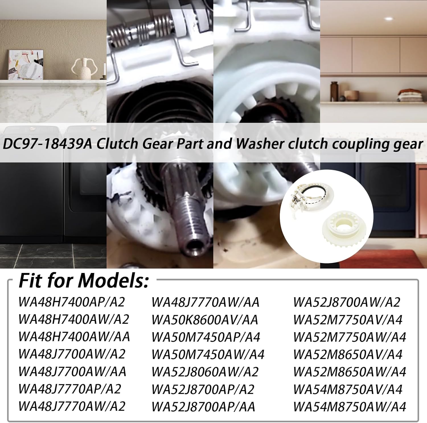 Washer Clutch Gear Coupling Replace dc97-18439a clutch gear and Washer Clutch Gear Part Fit For samsung washer clutch WA54M8750AV/A4 WA54M8750AW/A4 (1pcs Clutch Gear and 1pcs Clutch Gear Part)