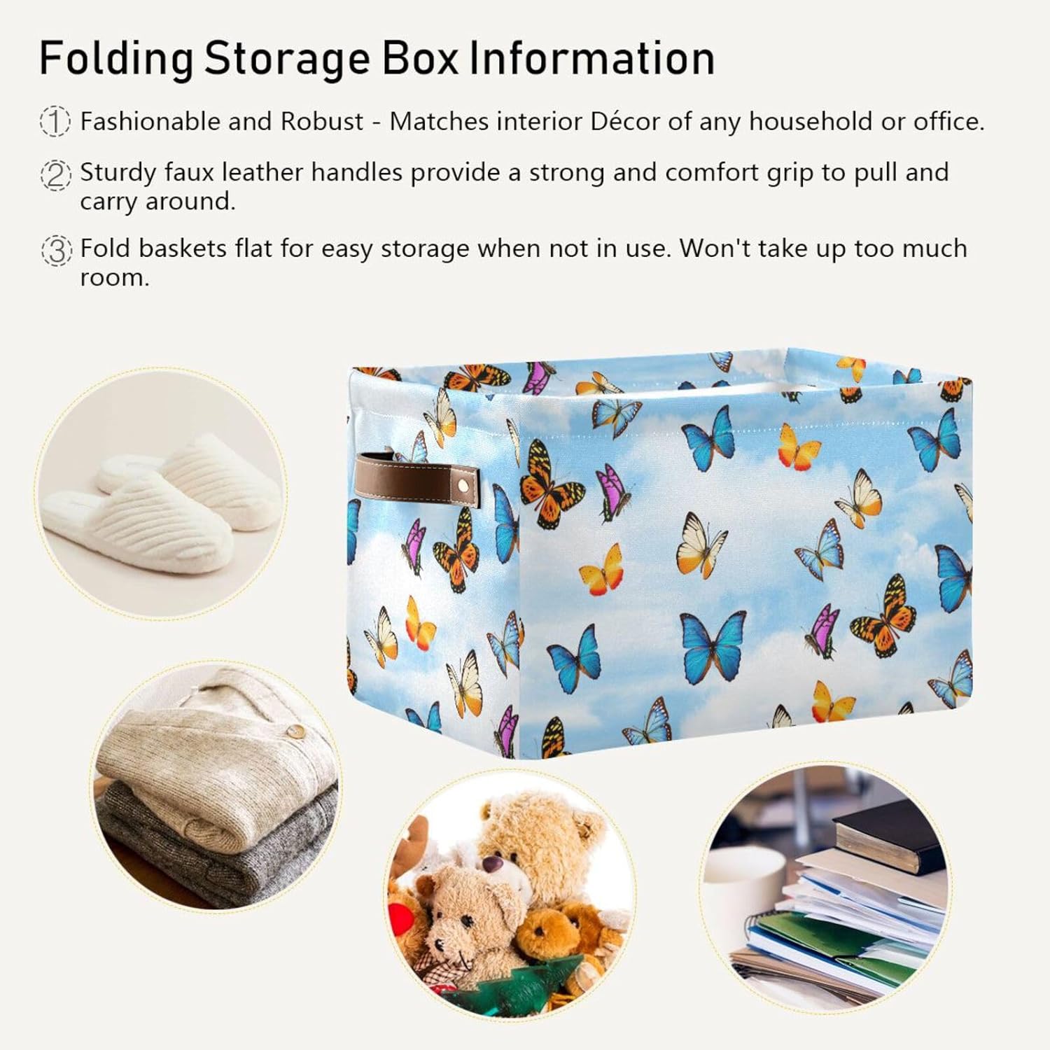 Didi & Hosa Storage Basket Cube Butterfly Sky Collapsible Toys Shelf Baskets Bin with Handle Laundry Organizer Storage Box for Home School & Office