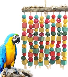 Large Bird Parrot Toy,Bird Chewing Toy Natural Wooden Wooden Blocks Takraw Parrot Cage Bite Toy Suits for Large Medium Birds Macaws African Grey Cockatoos Amazon Parrots