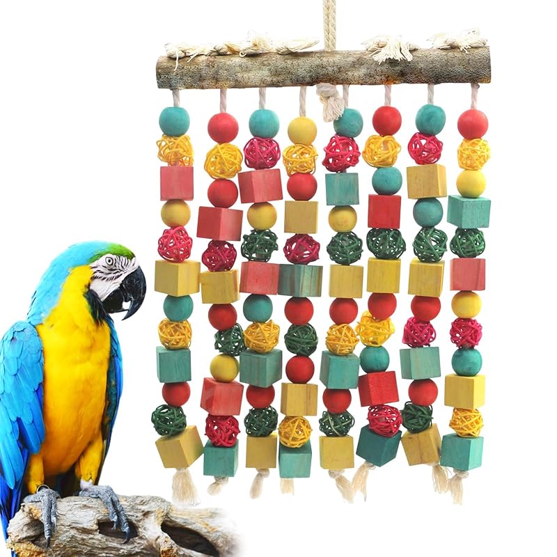Brinquedo para Papagaios Grandes e Médios com Blocos de Madeira e Bolas de Bucha MQ – 27,94 x 11,43 x 17,78 cm
