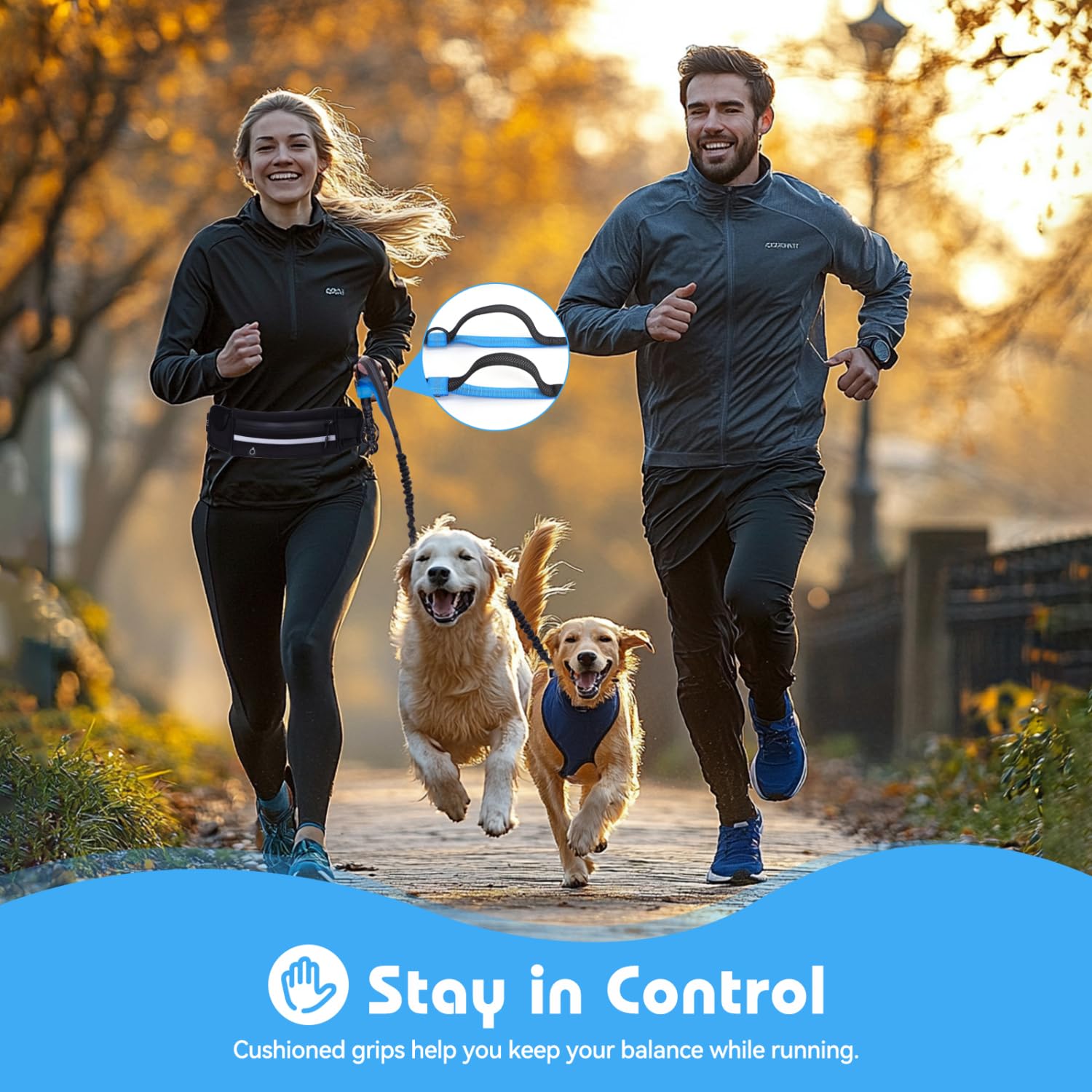 Nobleza Correa de correr para 2 perros con cinturón abdominal, para perros, reflectante, elástica, para correr, senderismo