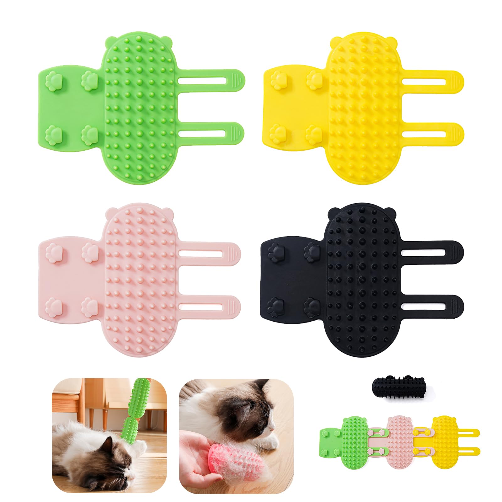 KASESSS 4 Pieces Pet Tickling Artifact, Silicone 2-in-1 Cat Self Groomer, Soft Tickling Comb Pet Brush