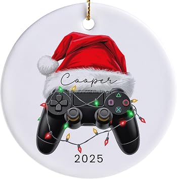 Personalized Gamer Christmas Ornament 2025 Custom Ornament for Gamers of All Ages Video Game Keepsake with Santa Hat & Lights
