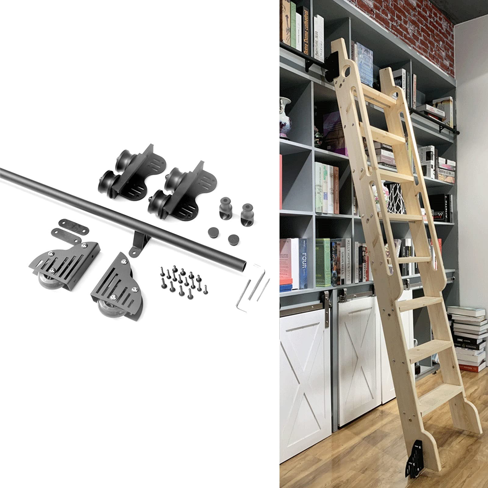 Rail de porte de grange coulissante MiroDo kit complet échelle bibliothèque acier