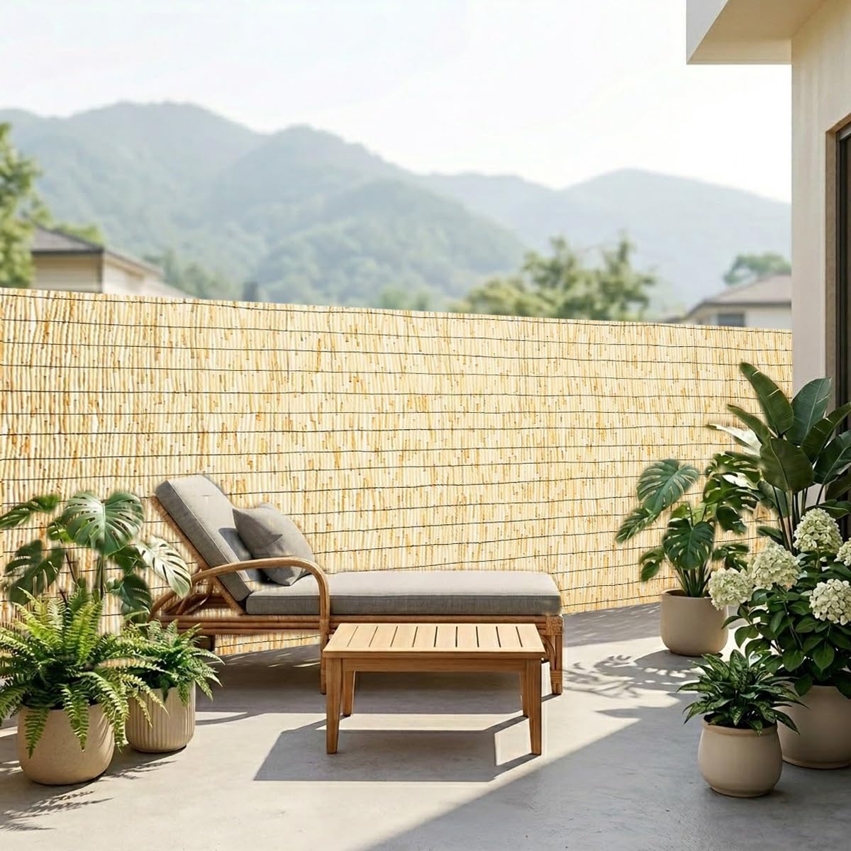 Rotolo di Arella Canna Naturale, Recinzione Frangivista Giardino bambù, Decorazioni Recinzione Frangivista, Copertura Privacy for Terrazzo Esterno(H150cmxL400cm)