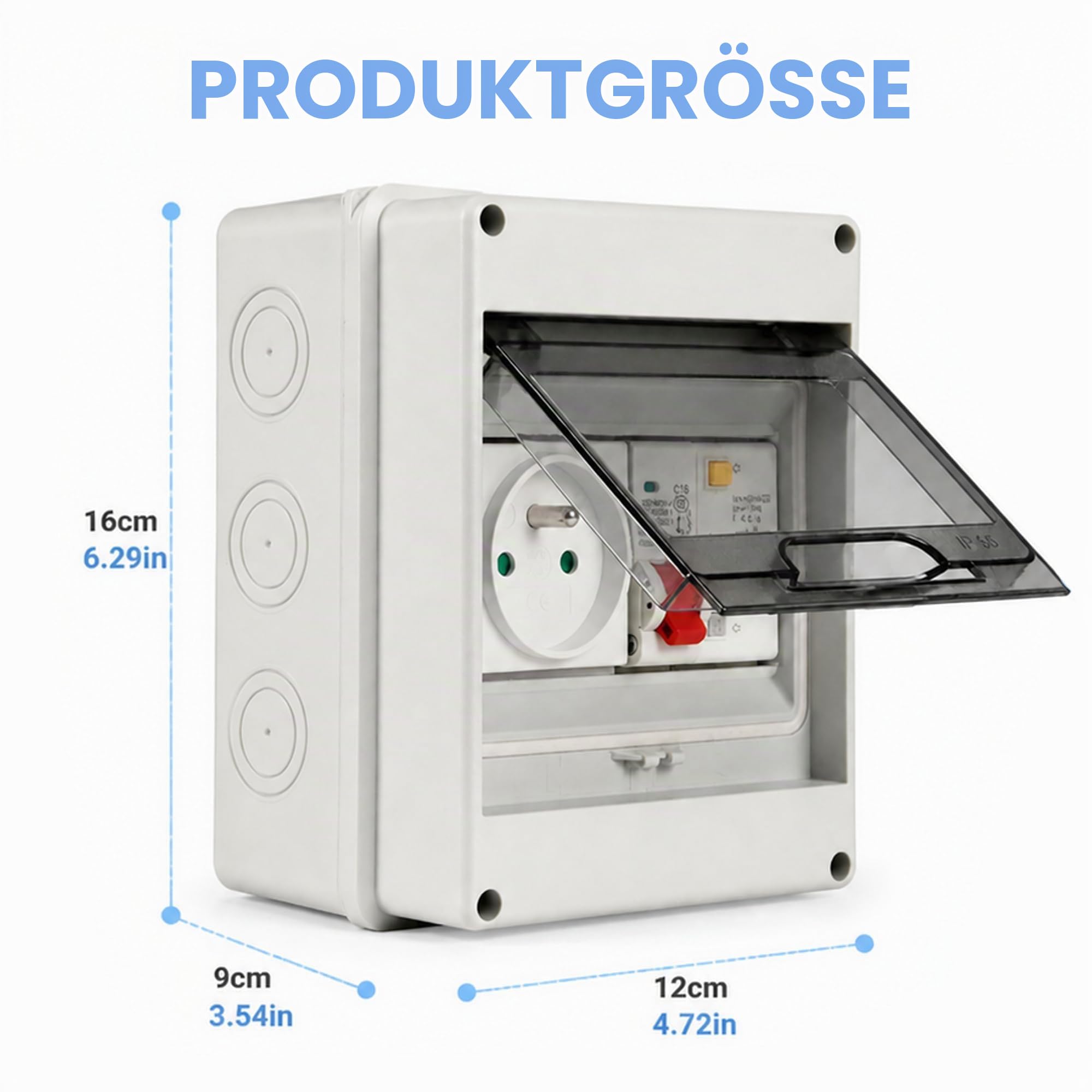 Schuko-Steckdose mit FI-Schutzschalter 16 A 230 V 30 mA IP65
