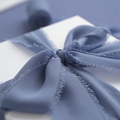 Miniatura 4 de MEEDEE Cinta de gasa azul polvoriento, flecos de cinta deshilachada de 2 pulgadas para manualidades, envoltura de regalos, invitación de boda, ramo
