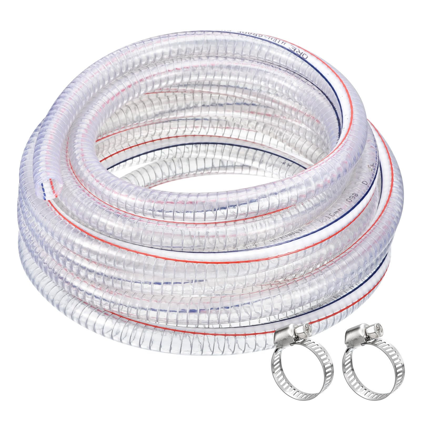 uxcell 5/8" ID x 25 Ft PVC Tube Steel Wire Reinforced Tubing Flexible Vinyl Hose Pipe Clear Suction Chemical Resistant Thick Tubing