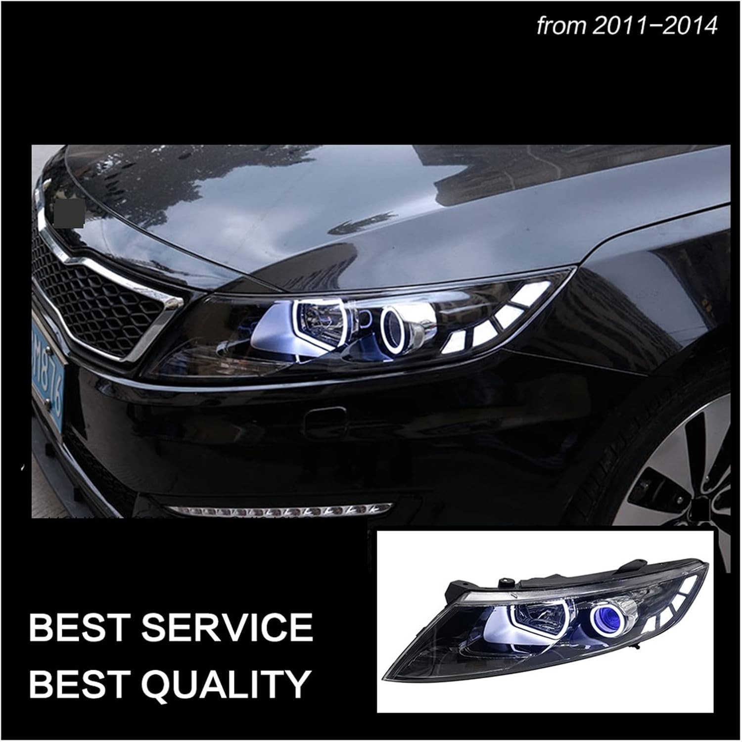 Car Styling Head Lamp Optima LED Headlight Angel Eye LED DRL Hid Bi Xenon Auto Accessories Compatible With Kia K5 Headlights 2011-2014(Headlight No Bulb)