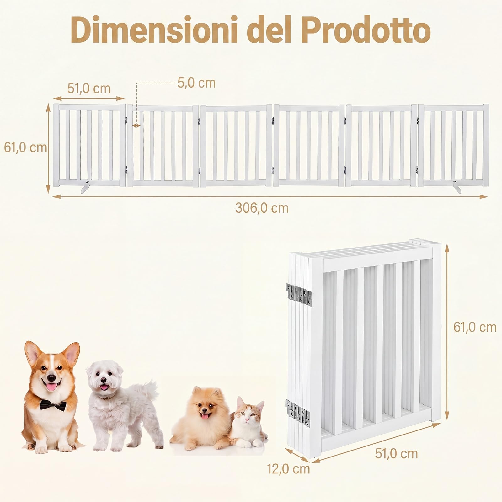 GYMAX Cancelletto per Cani da Interno 6 Pannelli, Recinzione Pieghevole