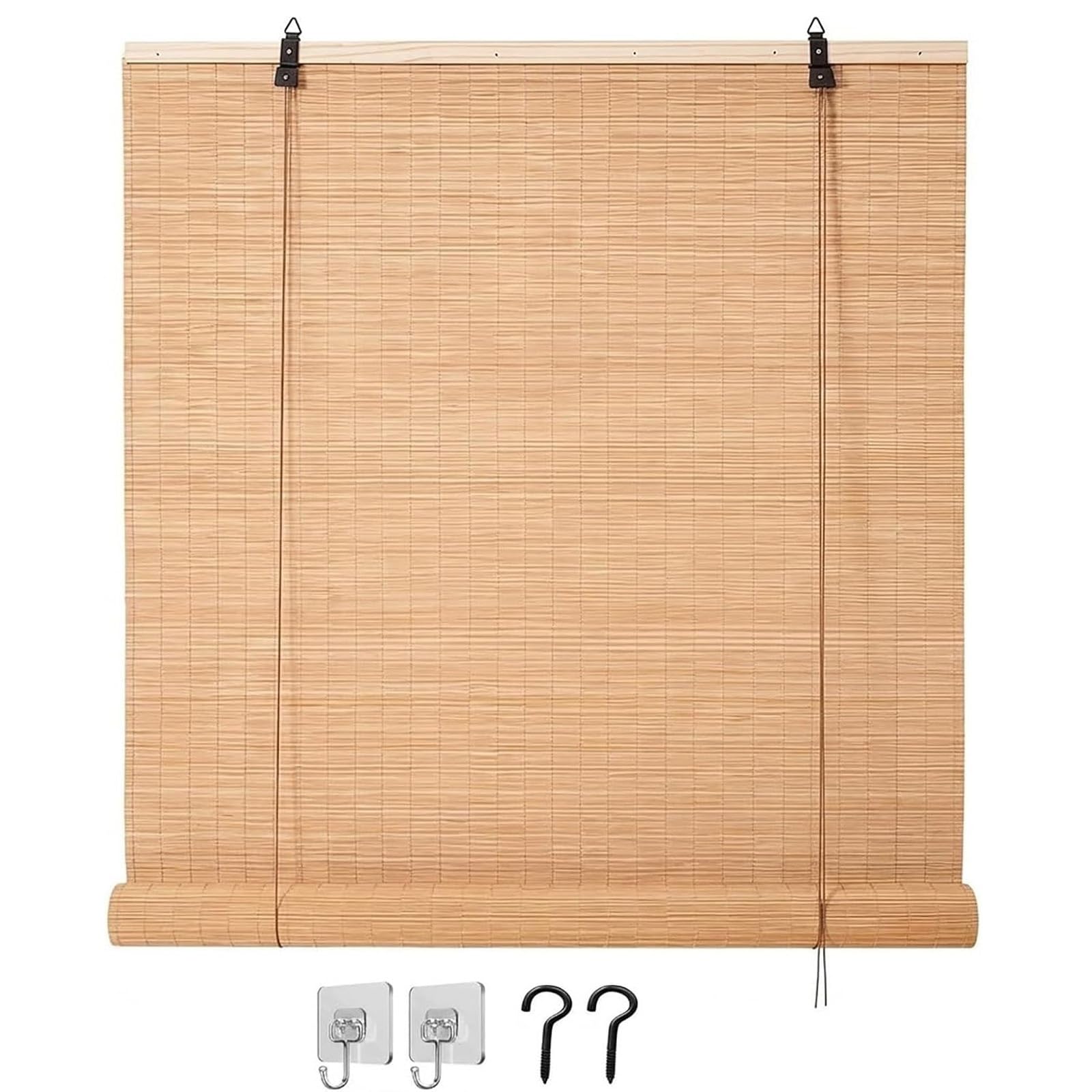 Bambusrollo Raffrollo Bambus Rollo, Holz Jalousien Fenster Innen, Sonnenschutz Rollo & Sichtschutz für Balkon, Atmungsaktiv Fenster Rollos Seitenzugrollo(Braun,W80xH180cm)