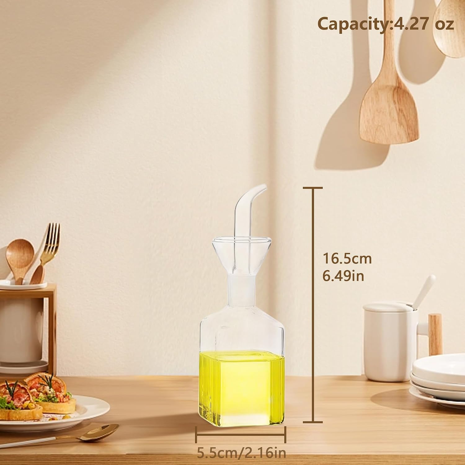 Olive Oil bottle, Olive Oil Dispenser, Olive Oil Vinegar Cruet, Cooking Wine Cotainer Salad Dressing Glass Oil Bottle, Vinaigrette Oil Dispenser for Kitchen or BBQ(4.2oz, Set of 2) image 3