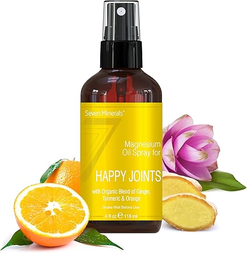 Seven Minerals, Spray de magnesio Happy Joints Potente mezcla de aceite de magnesio hecha en Estados Unidos con aceites esenciales (cúrcuma,