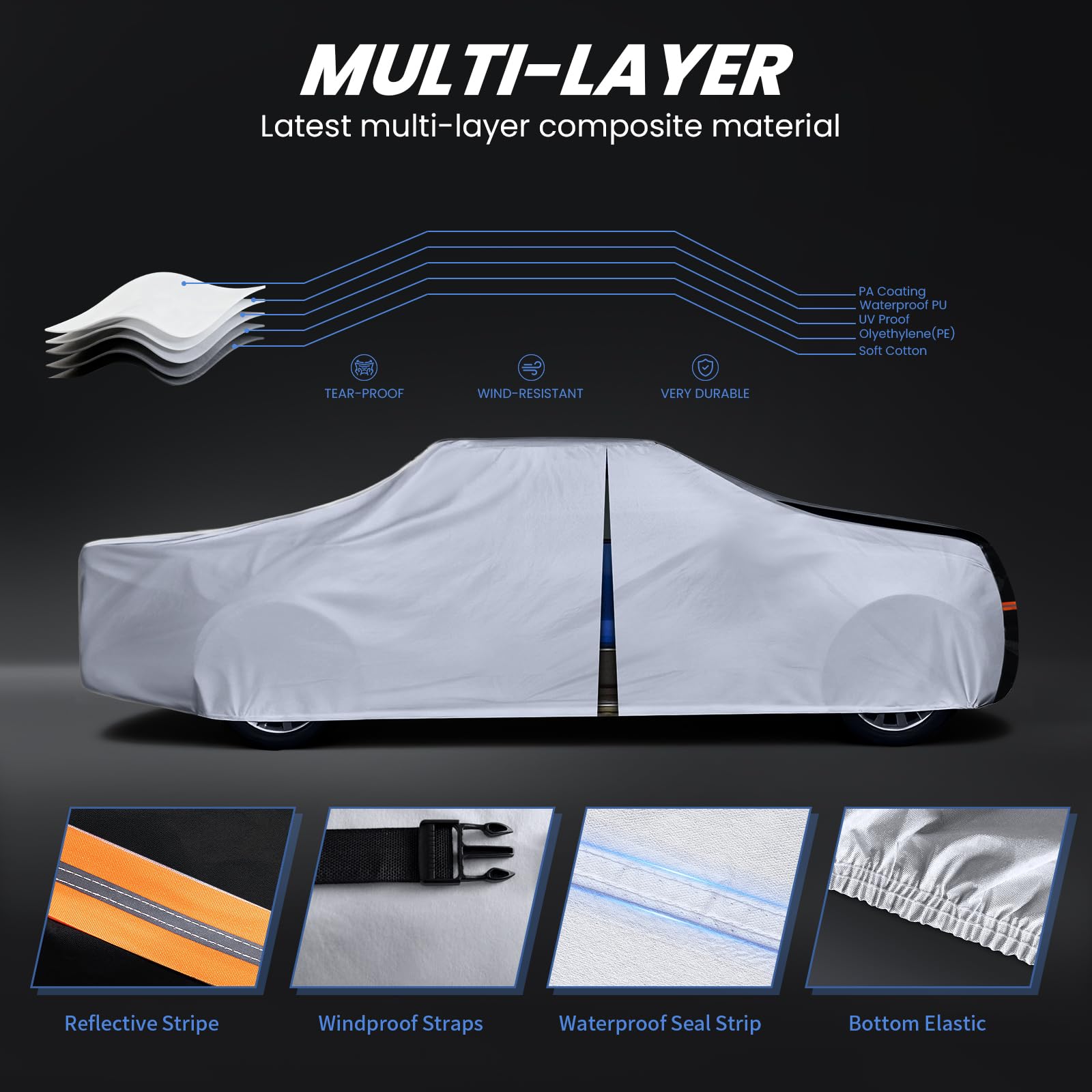 Multi-Layer Chevy Silverado Truck Cover Custom Fit Silverado 1500 1998-2026 Extended Cab Short Bed 8 1 Car Cover — view 2