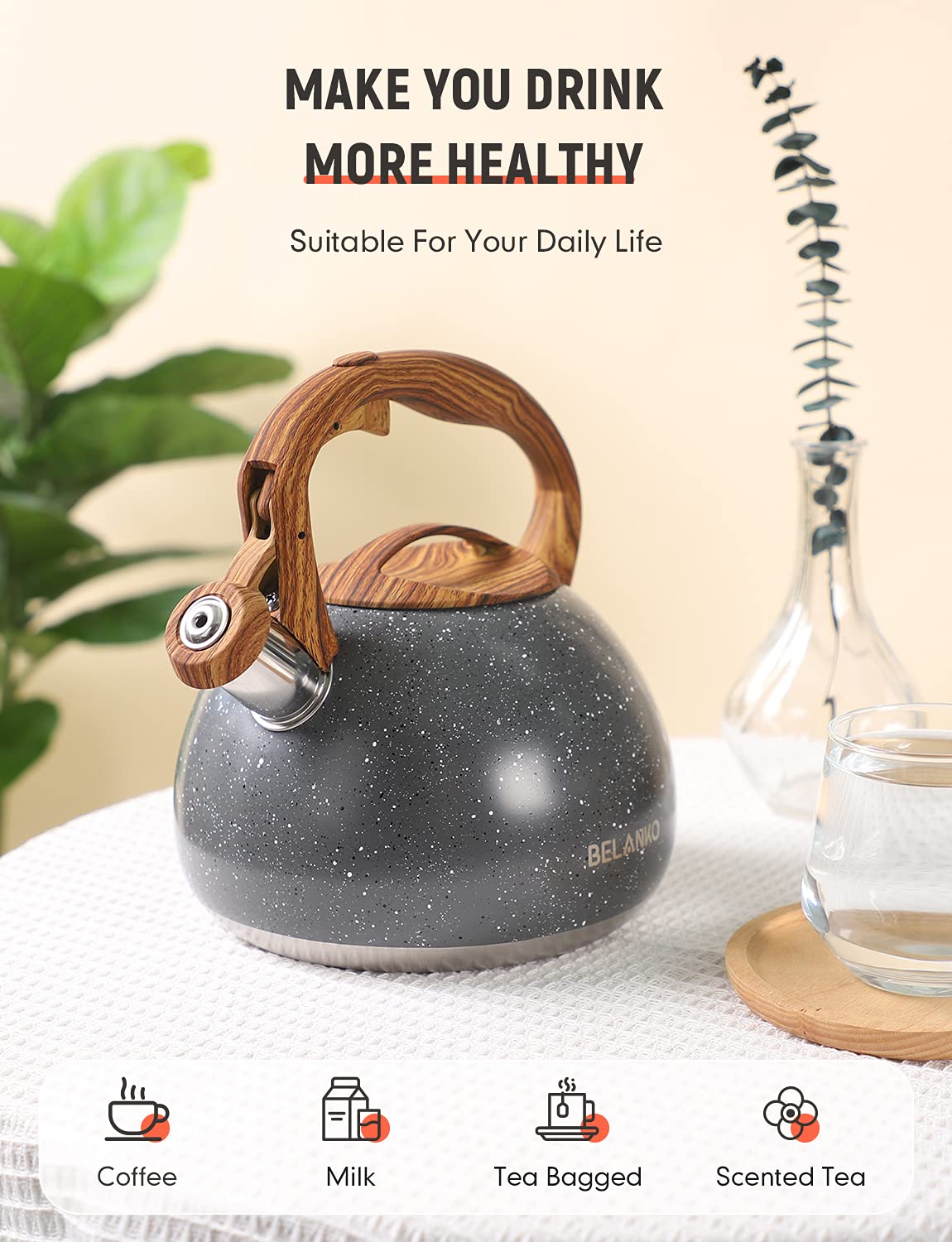 BELANKO Starry Gray Tea Kettle - 2.7QT Whistling Kettle -2