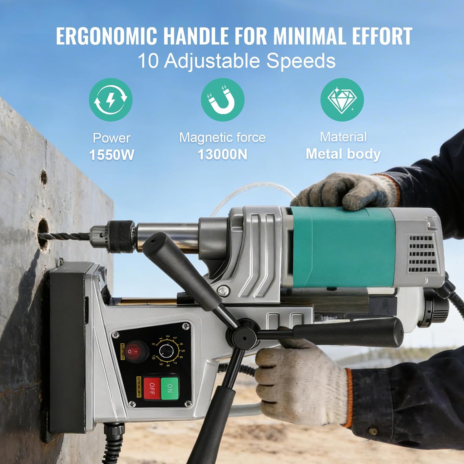 Mag Drill Press,1550W 1.57" Boring Diameter, 2922 lbf Magnetic Drill Press,820 rpm,With 2 Coring Bits,Variable Speed & Reversible Direction,Mag Drill for Metal Surface, Industrial and Home Improvement